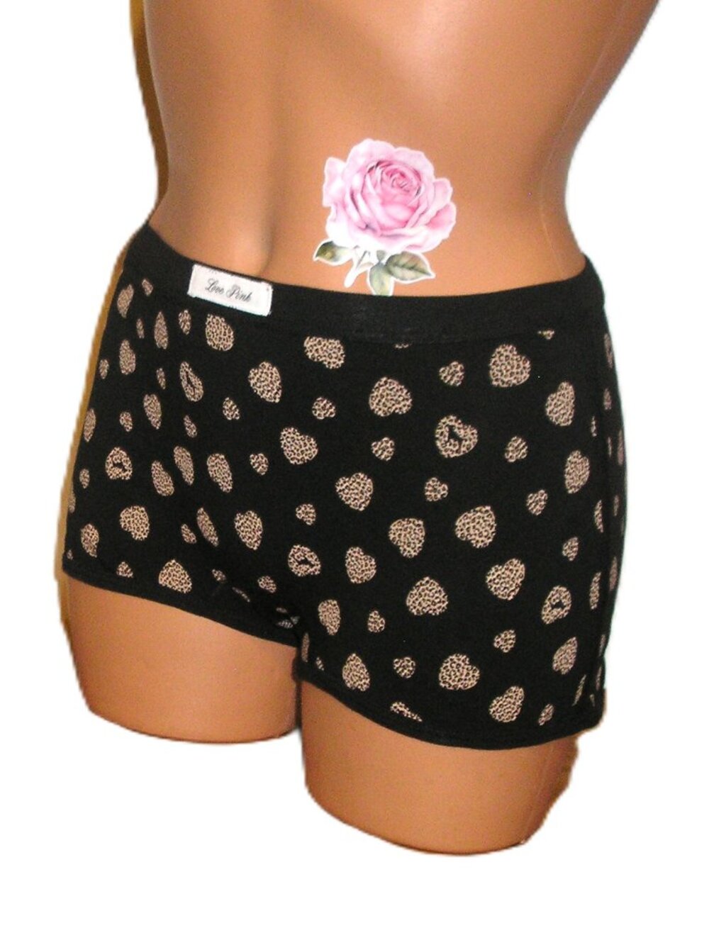 Victoria's Secret Pink-Animal Print Heart Black Shortie Boyshorts Panties XL